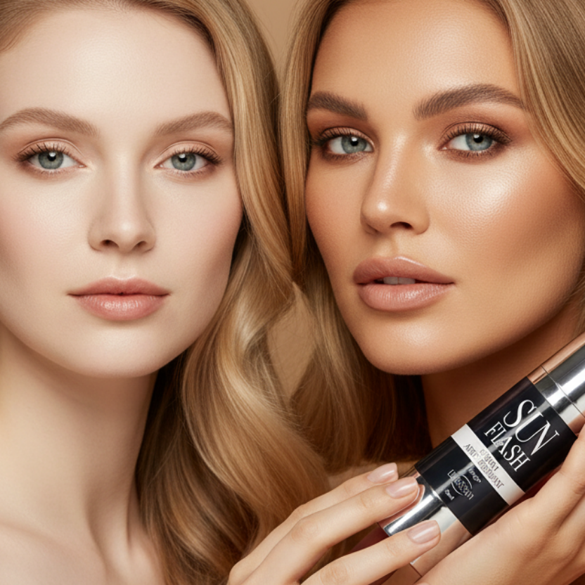 Obtenez un hâle naturel sur mesure avec SUN FLASH Dorésun : sérum auto-bronzant visage à mélanger avec votre crème. Résultat progressif, uniforme et sans traces.